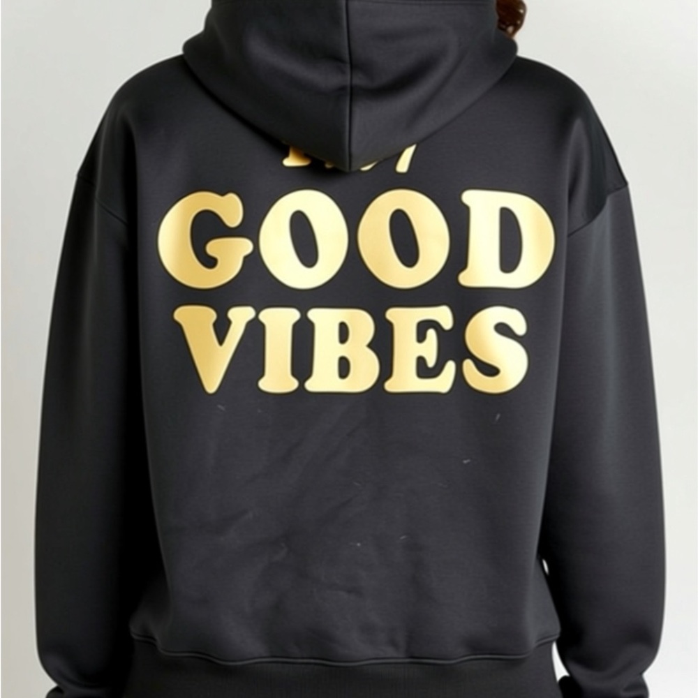 SHEIN Black 'Good Vibes' Hoodie